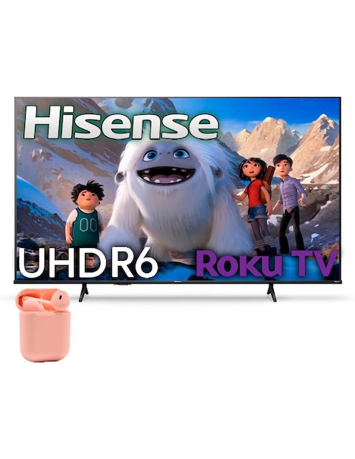 Pantalla smart tv Hisense LED de 65 pulgadas 4K/UHD 65r6e4 + Audifonos con Roku tv