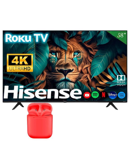 Pantalla smart TV Hisense LED de 58 pulgadas 4K/UHD 58R6E3 con Roku Tv