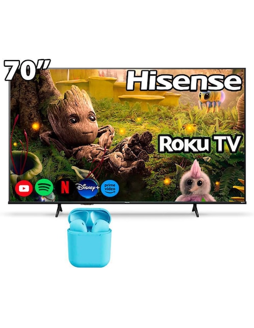 Pantalla Smart TV Hisense LED de 70 Pulgadas Full HD 70R6E4 con Roku TV + Audífonos