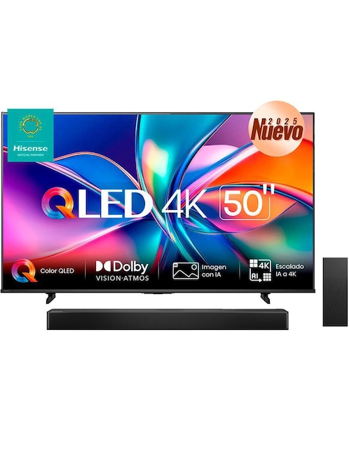 Pantalla Smart TV Hisense QLED de 50 pulgadas 4K 50QD6QV + barra