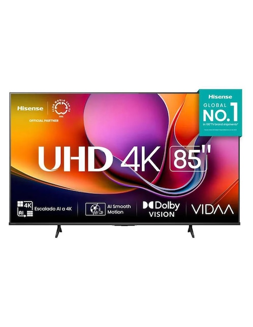 Pantalla smart tv Hisense led de 85 pulgadas 4k/UHD
85A65NV con ai smooth motion