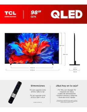 Pantalla Smart TV Tcl QLED de 98 pulgadas 4K/UHD 98Q7K con Google TV