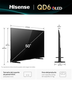 Pantalla Smart tv Hisense QLED de 50 Pulgadas 4K 50QD6QV con AI Smooth Motion