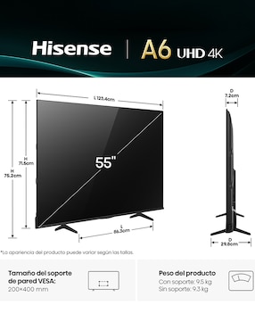 Pantalla Smart TV Hisense LED de 55 pulgadas 4K/UHD 55A65NV con AI Sports Mode