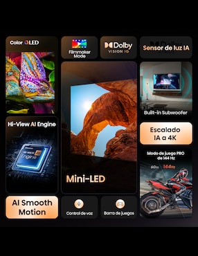 Pantalla Smart TV Hisense Mini LED de 55 pulgadas 4K/UHD 55U7QG con Google TV con AI Smooth Motion
