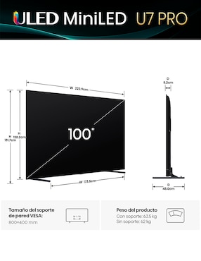 Pantalla Smart TV Hisense QD- mini LED de 100 pulgadas 4K/UHD 100U7QG Pro con Google TV con AI Picture