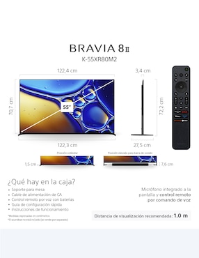 Pantalla Smart Tv Sony OLED de 55 pulgadas 4k Bravia 8 mk2 k-55xr80m2 con Google Tv