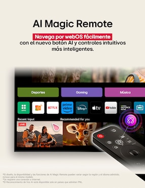 Pantalla Smart TV LG QNED de 75 pulgadas 4K/UHD 75QNED83ASG con AI webOS