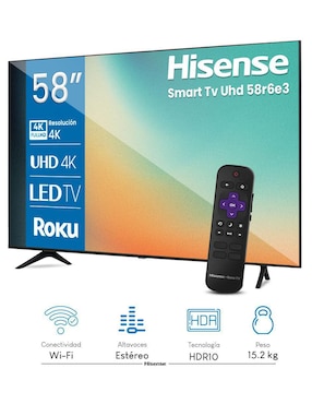 Pantalla Smart TV Hisense LCD de 58 pulgadas 4K/UHD 58R6E3 con Roku TV