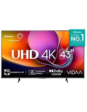 Pantalla smart TV Hisense LED de 43 pulgadas 4K/UHD 43A65NV con AI Smooth Motion