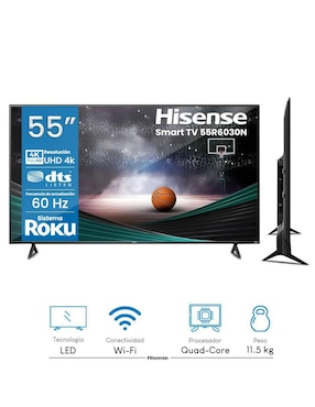 Pantalla Smart TV Hisense LED de 55 pulgadas 4k/UHD 55R6030N con Roku TV