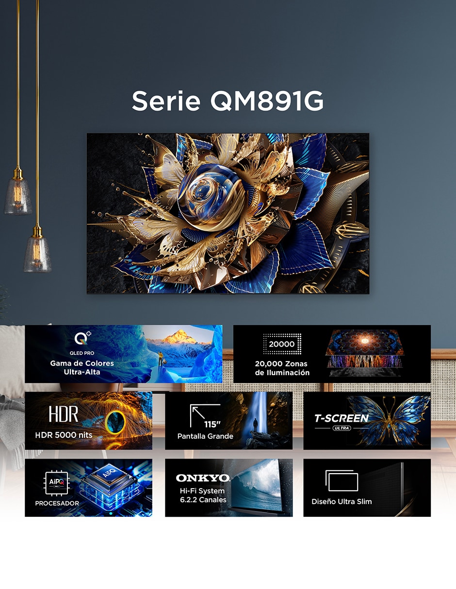 Pantalla Smart TV QD- mini LED de 115 pulgadas 4K/UHD 115QM891G con Google TV 4