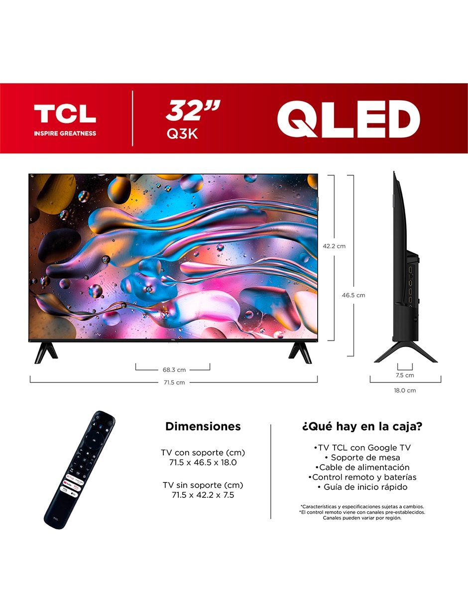Pantalla Smart TV QLED de 32 pulgadas Full HD 32Q3K con Android TV 6