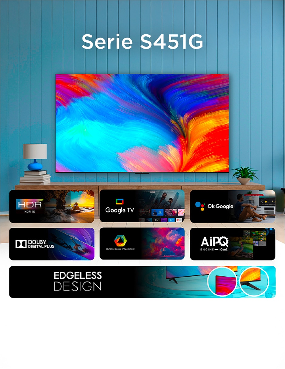 Pantalla Smart TV LED de 65 pulgadas 4k/UHD 65S451G con Google TV 4