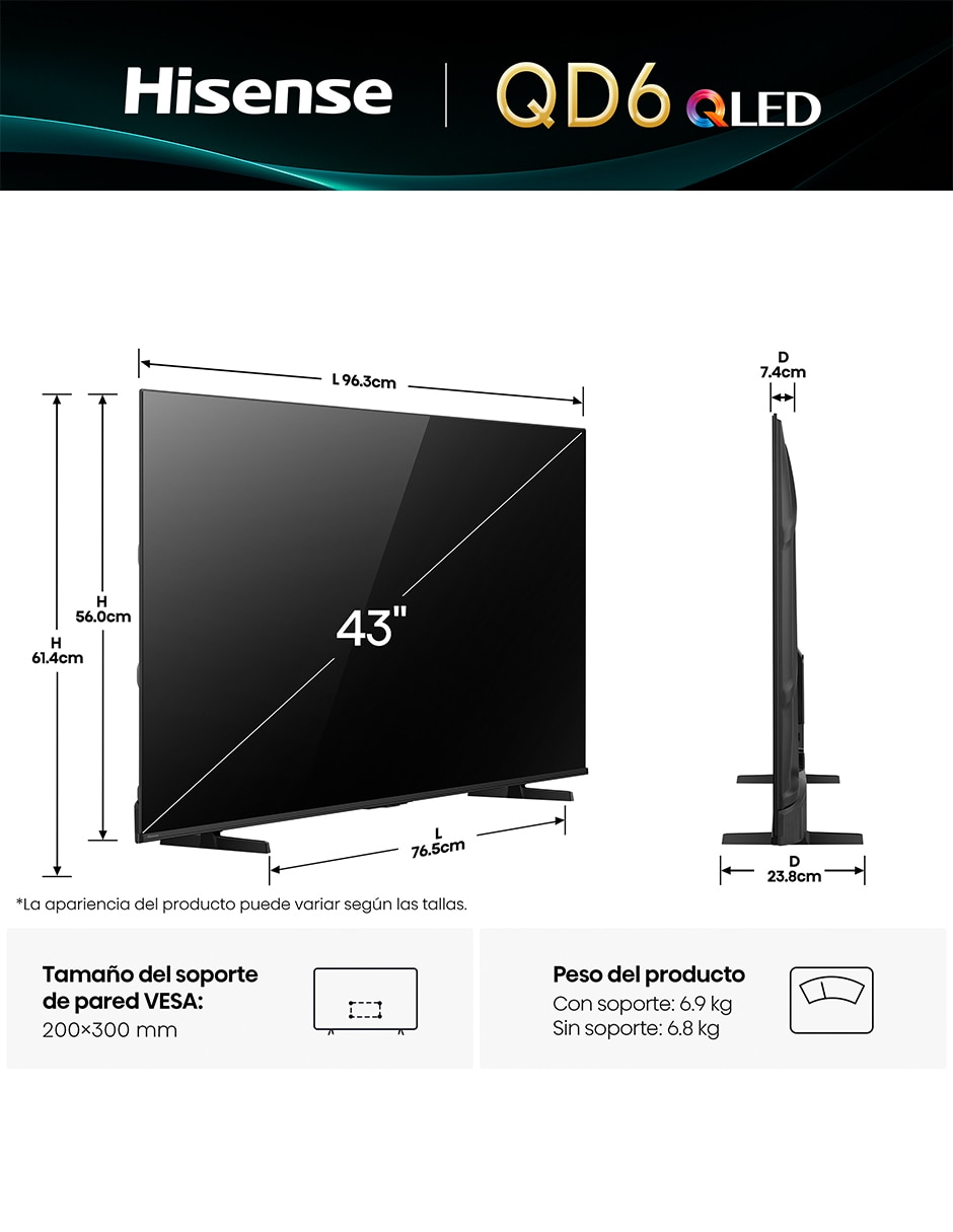 Pantalla smart TV QLED de 43 pulgadas 4k 43QD6QV con AI Smooth Motion 15