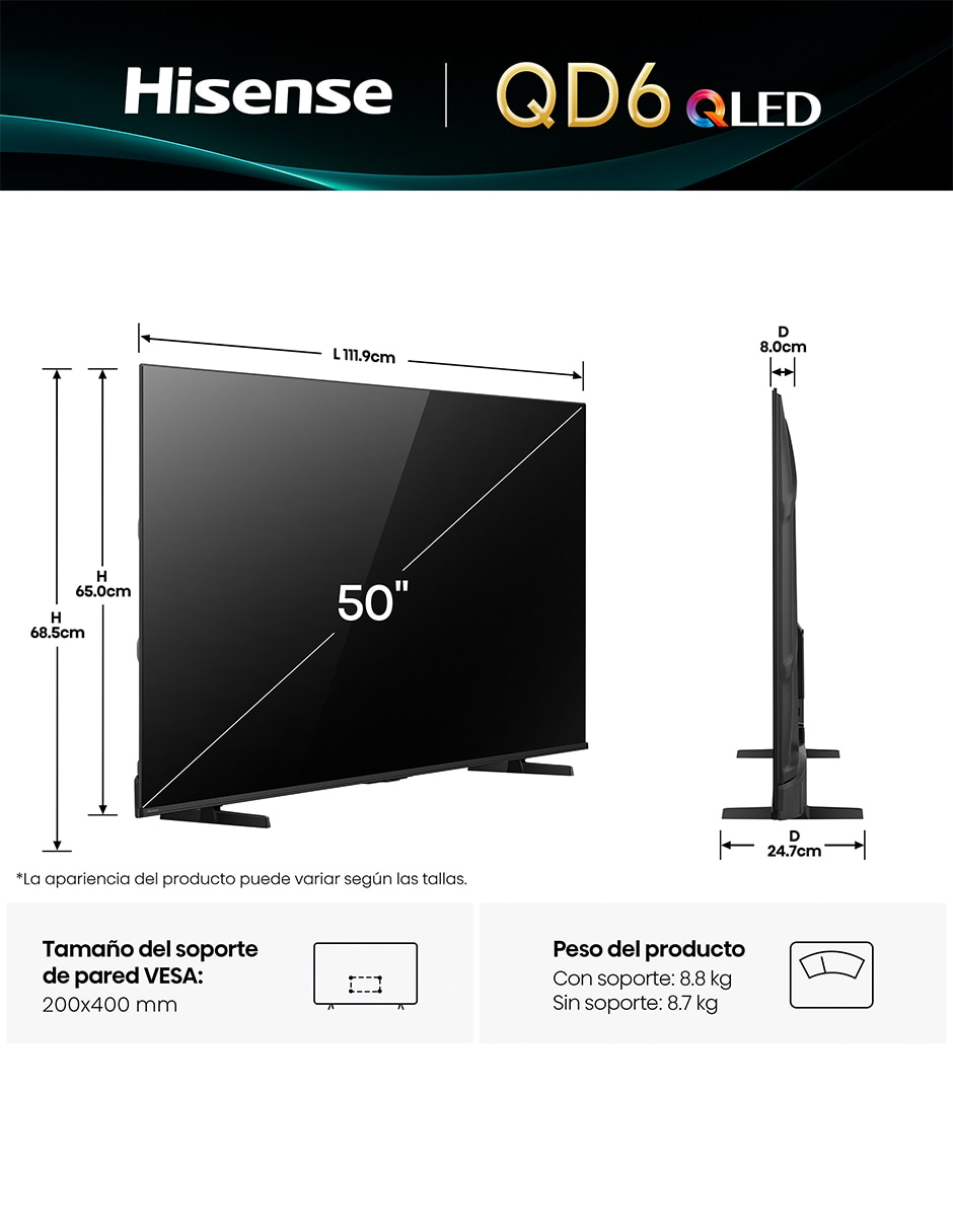 Pantalla Smart tv QLED de 50 Pulgadas 4K 50QD6QV con AI Smooth Motion 14