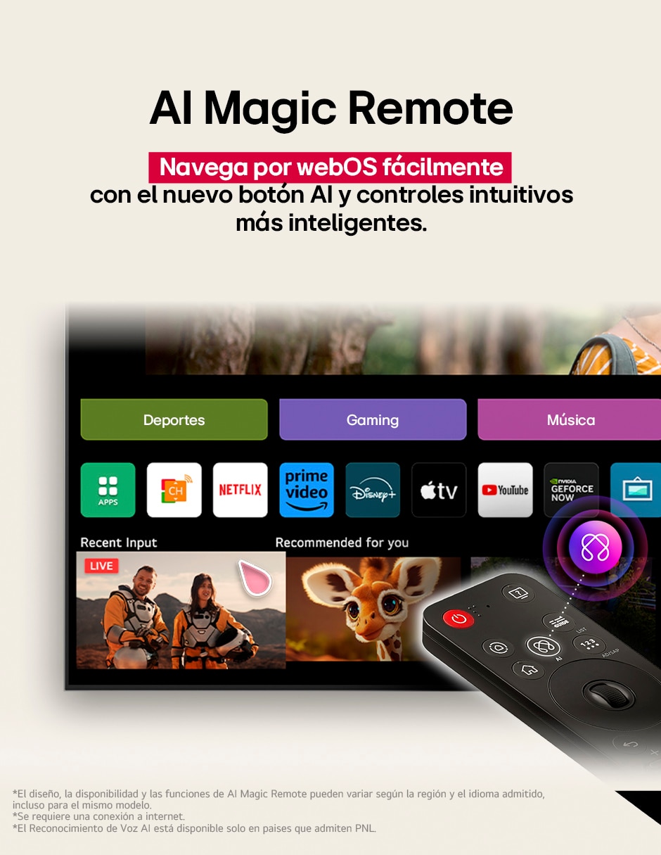 Pantalla Smart TV QNED de 65 pulgadas 4K/UHD 65QNED83ASG con WebOS con AI webOS 8