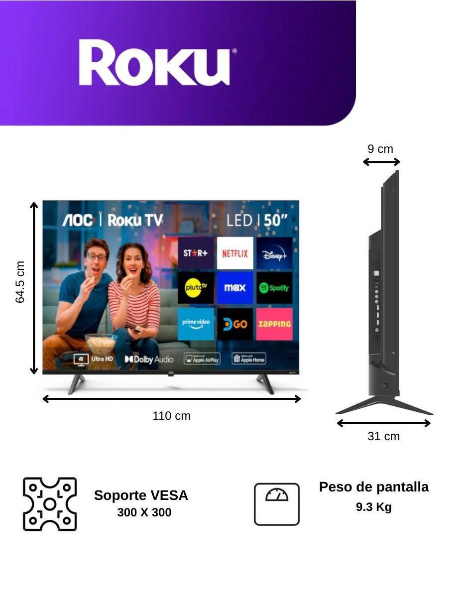 Pantalla smart tv led de 50 pulgadas 4k/uhd 50u7045/85a con roku tv 8