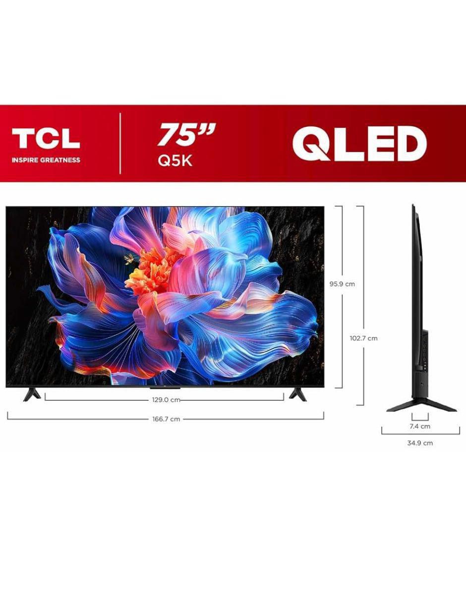 Pantalla smart tv Qled de 75 pulgadas 4k/uhd 75Q5K con Google tv 3